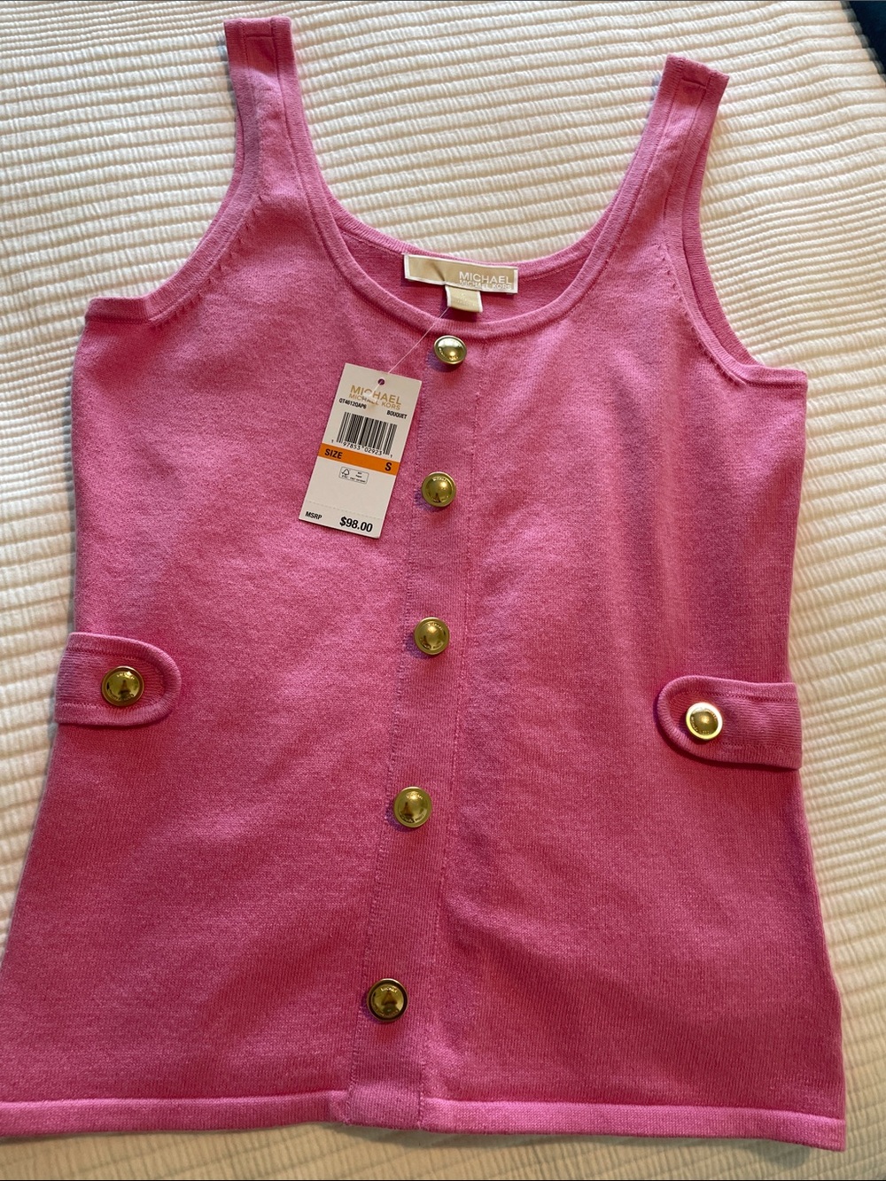Michael Kors Pink Gold Button-Front Sleeveless Tank NWT